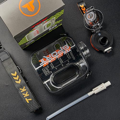 Miniatura 2 de TKK Botella de agua deportiva de 32 onzas con popote y pajilla, botella de agua de plástico de gran capacidad, apta para lavavajillas, botella de