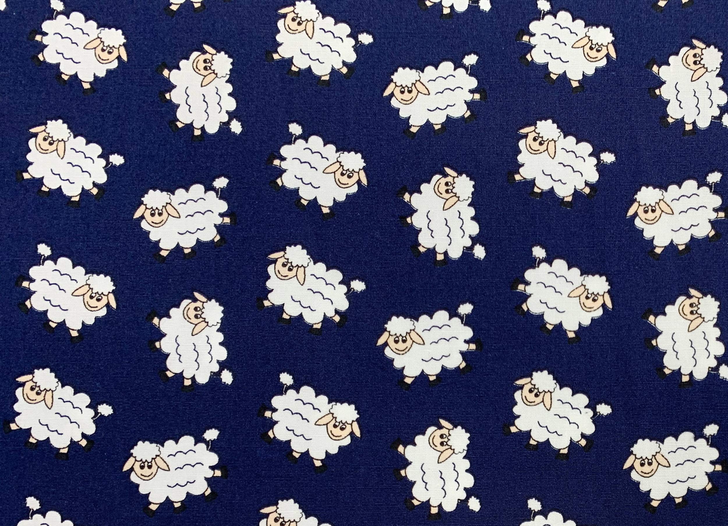 Oddies Navy Blue Cotton Poplin Woolley Sheep Print Design - Background 110 Cm 100% Cotton Fabric -130 Gsm - Per Metre (Cp0865nav)