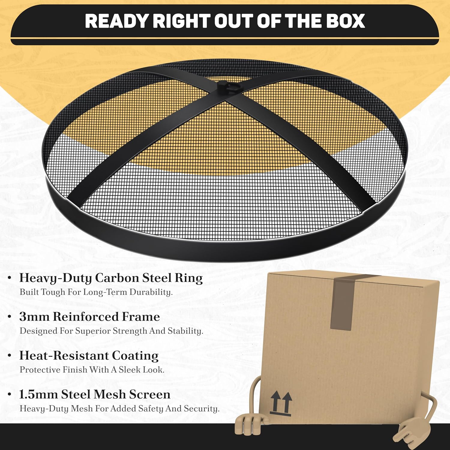 FEBTECH Fire Pit Screen Cover Round 18.5 Inch Ember Lid, One-Piece Construction Heavy Duty Mesh Fire Pit Spark Screen with Hook, Bonfire Shield for Outdoor, Patio, Backyard, Camping and Firepit Safety