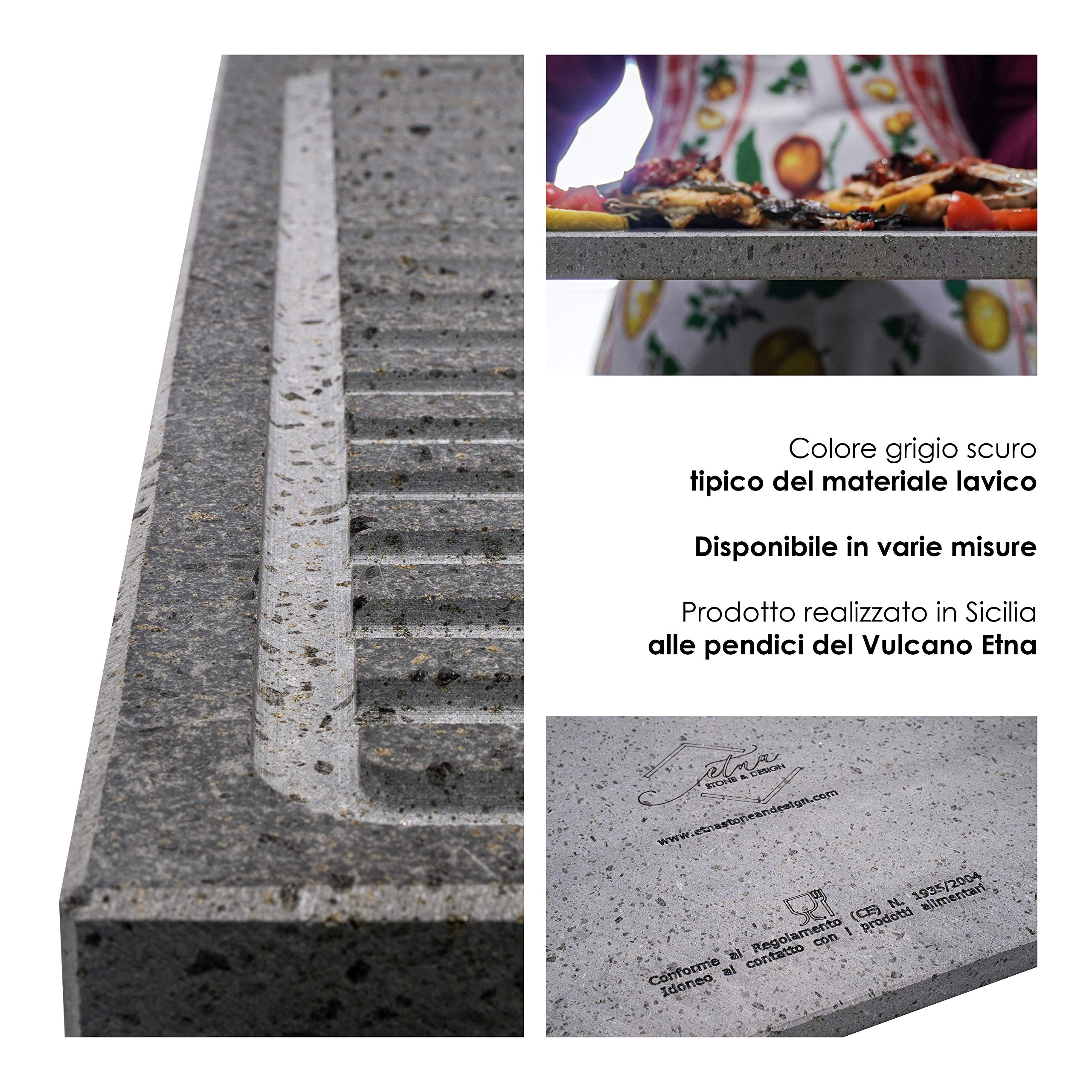 Lava Grill Steak - Parrilla de 40 x 30 x 2 cm, piedra volcánica etnea, placa lijada para horno y barbacoa, cocción de carne, pescado, verduras y pizza Etna Stone & Design