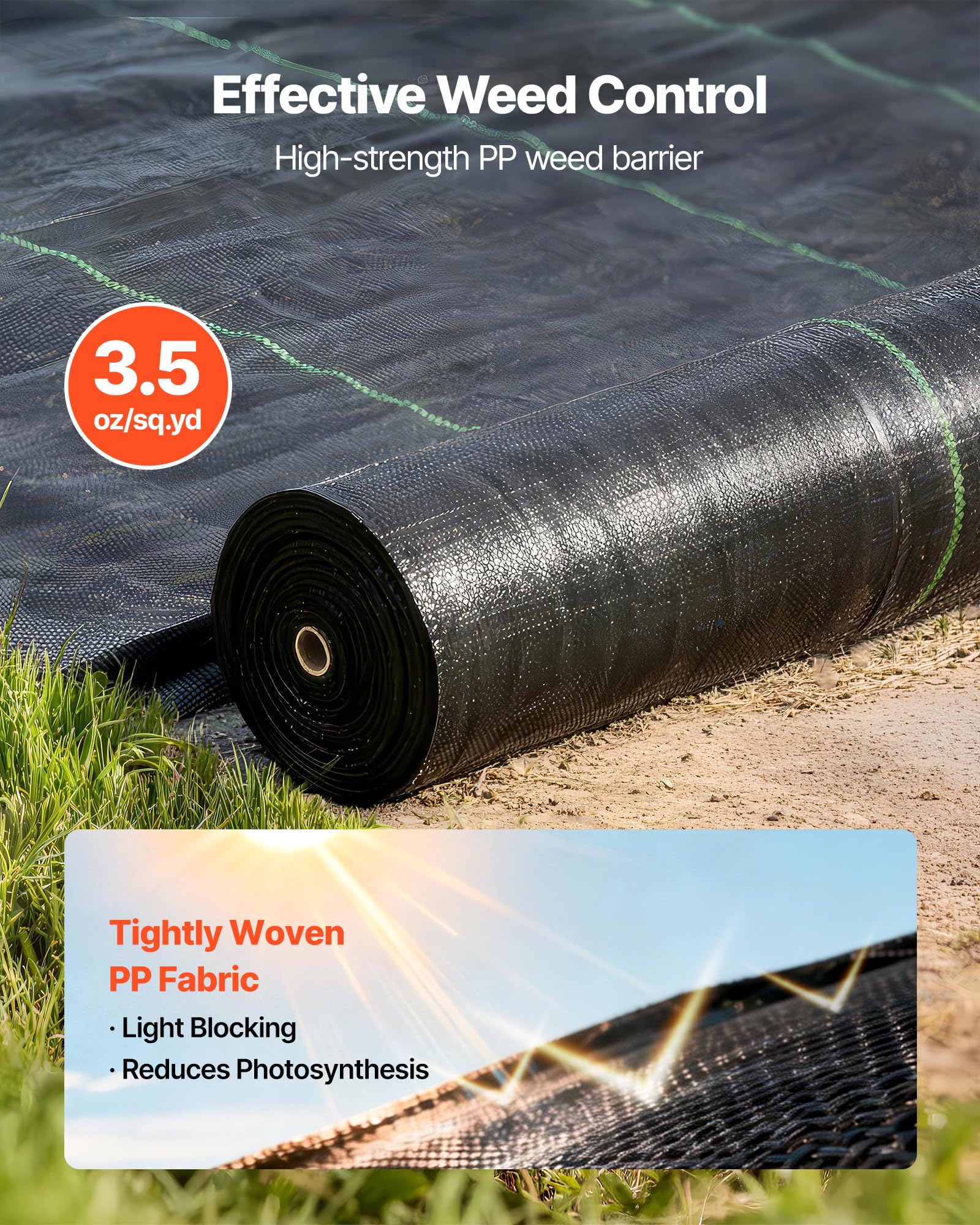 VEVOR Unkrautvlies 4x35,1 m Gartenvlies 100 g/㎡, Unkrautmatte auf Rolle aus Polypropylen, Unkrautfolie mit Hoher Belüftung Entwässerung, Wurzelsperre gegen Unkraut für Gewächshaus Bauernhof, Schwarz