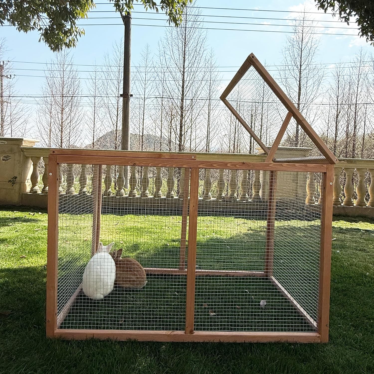 Wooden Chicken Coop with Run Cages, Nest Box, Tray, Ramp Outdoor Poultry Pet House Small Rabbit Hutch Enclosure for Garden Backyard (80")