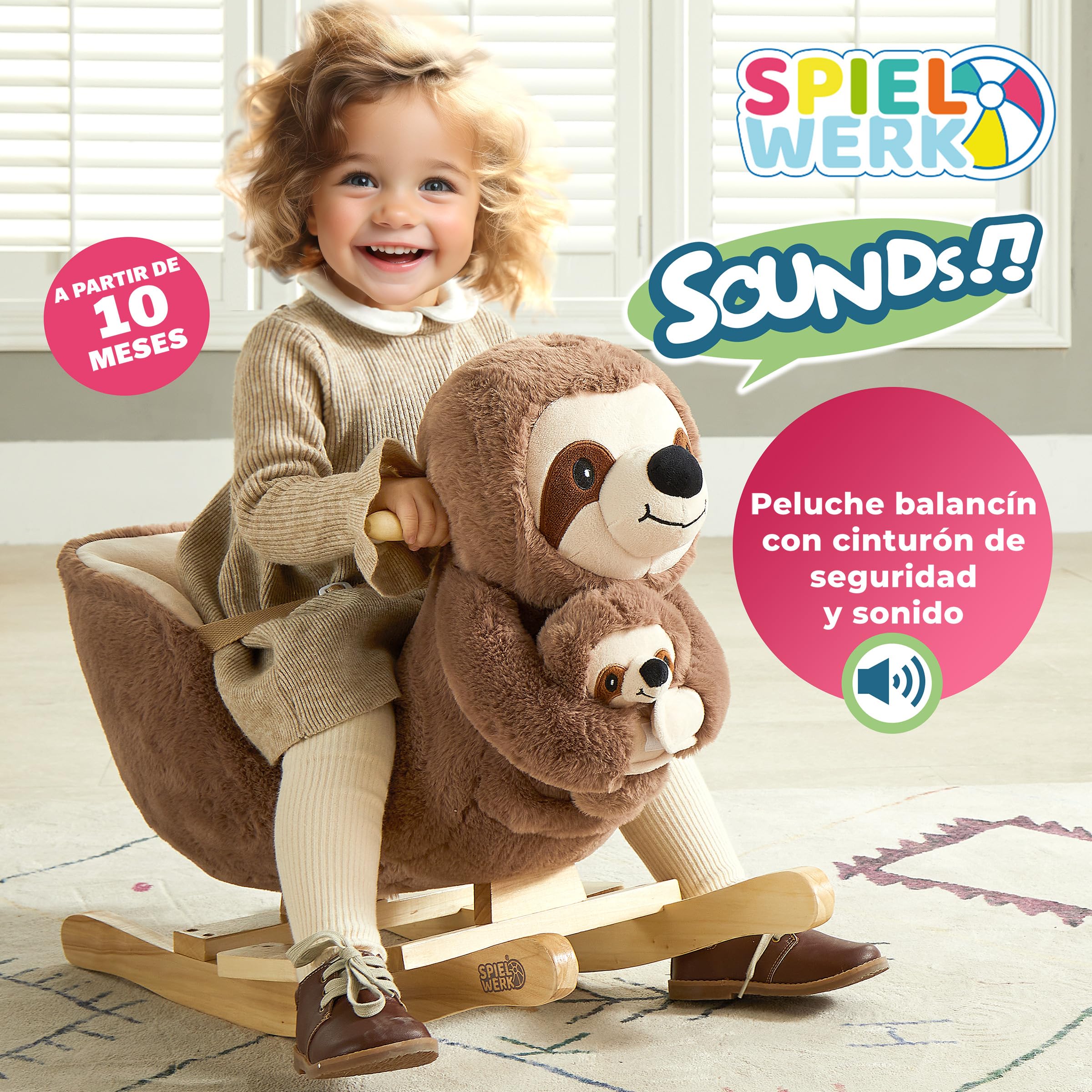 Deuba Peluche Balancín para Niños Perezoso Mecedor con Cinturón de Seguridad Teddy Bebé Extra Juguete