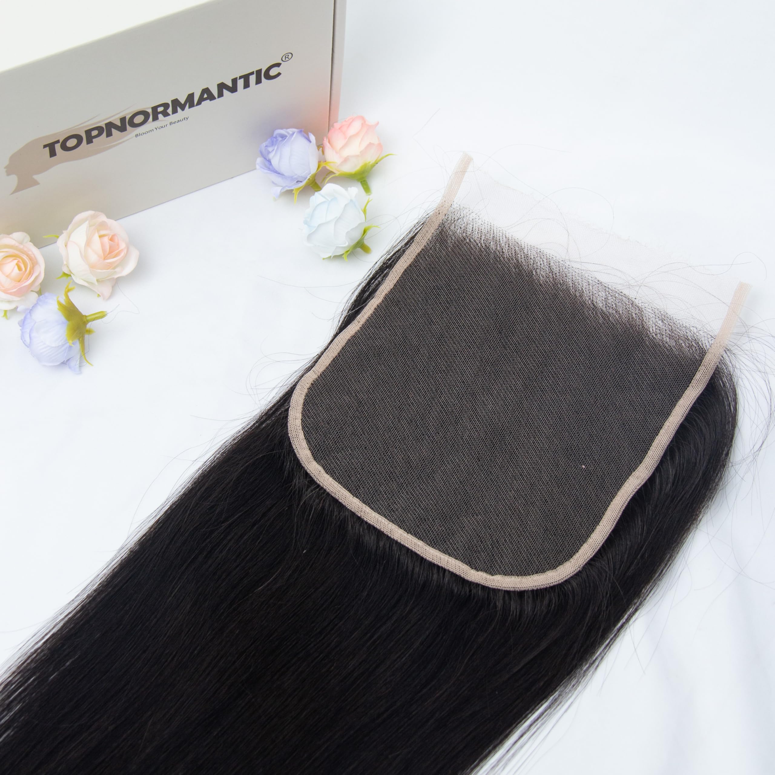 Topnormantic HD Lace Closure, Free Part Real 5x5 HD Lace Closure Human Hair Unprocessed Straight Swiss Lace Pre Plucked with Baby Hair Invisible Lace