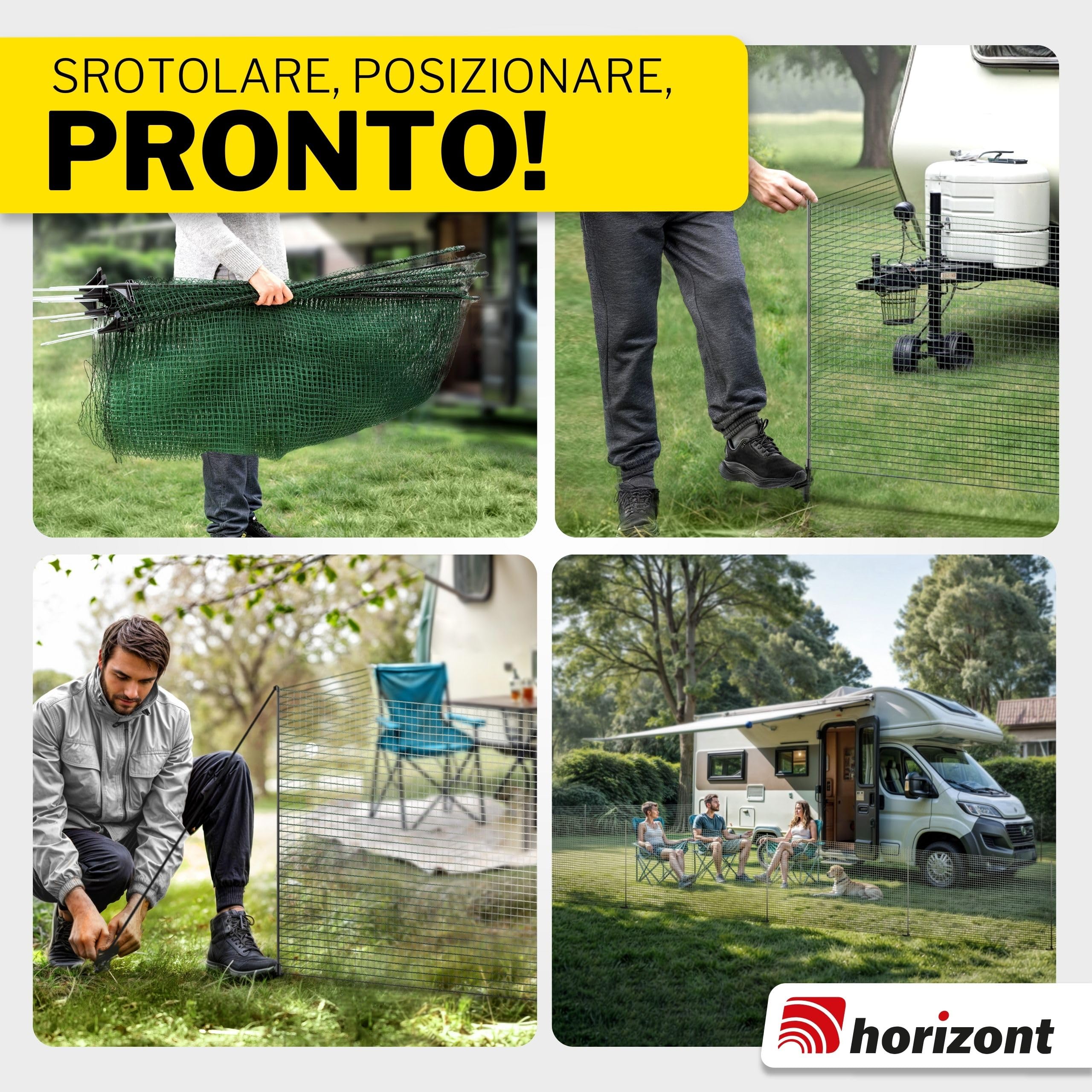 horizont Begrenzungszaun FIX, mobiler Zaun 20 m lang, 120 cm hoch, ideal für große Haustiere, Hundezaun, Camping, Gartennetz, inkl. 12 Pfähle, Absperrzaun, Steckzaun, Auslauf für Hunde