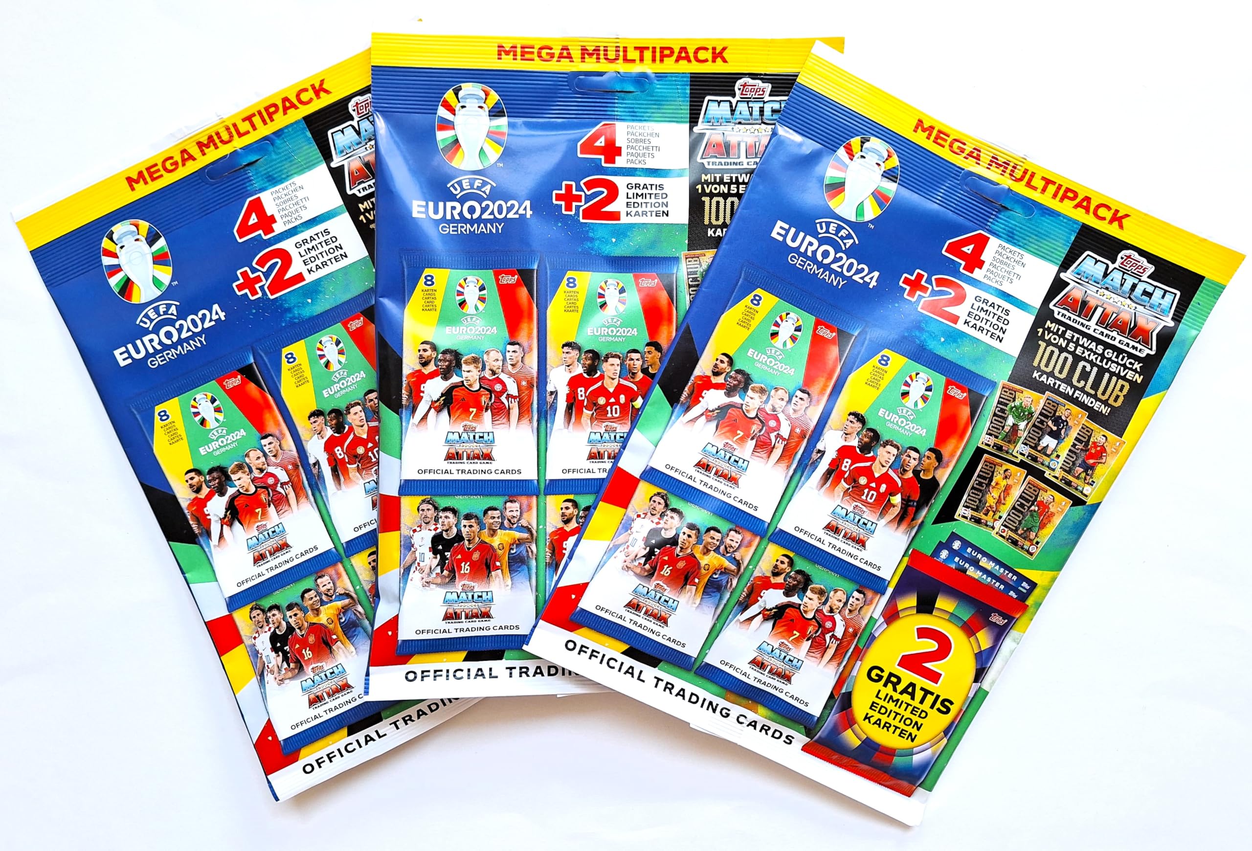 Generisch Topps Match Attax Euro 2024 - Set of 3 x Ultra Mega Multipack with Chance to 100 Club Card