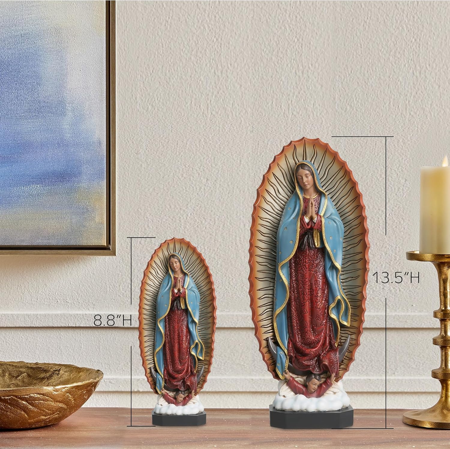 Our Lady of Guadalupe Statue - 13.5 Inches Virgin Mary Statue Blessed Mother Virgen de Guadalupe Religious Figuines, Hand Painted Mother Mary Sculpture Catholic Gifts