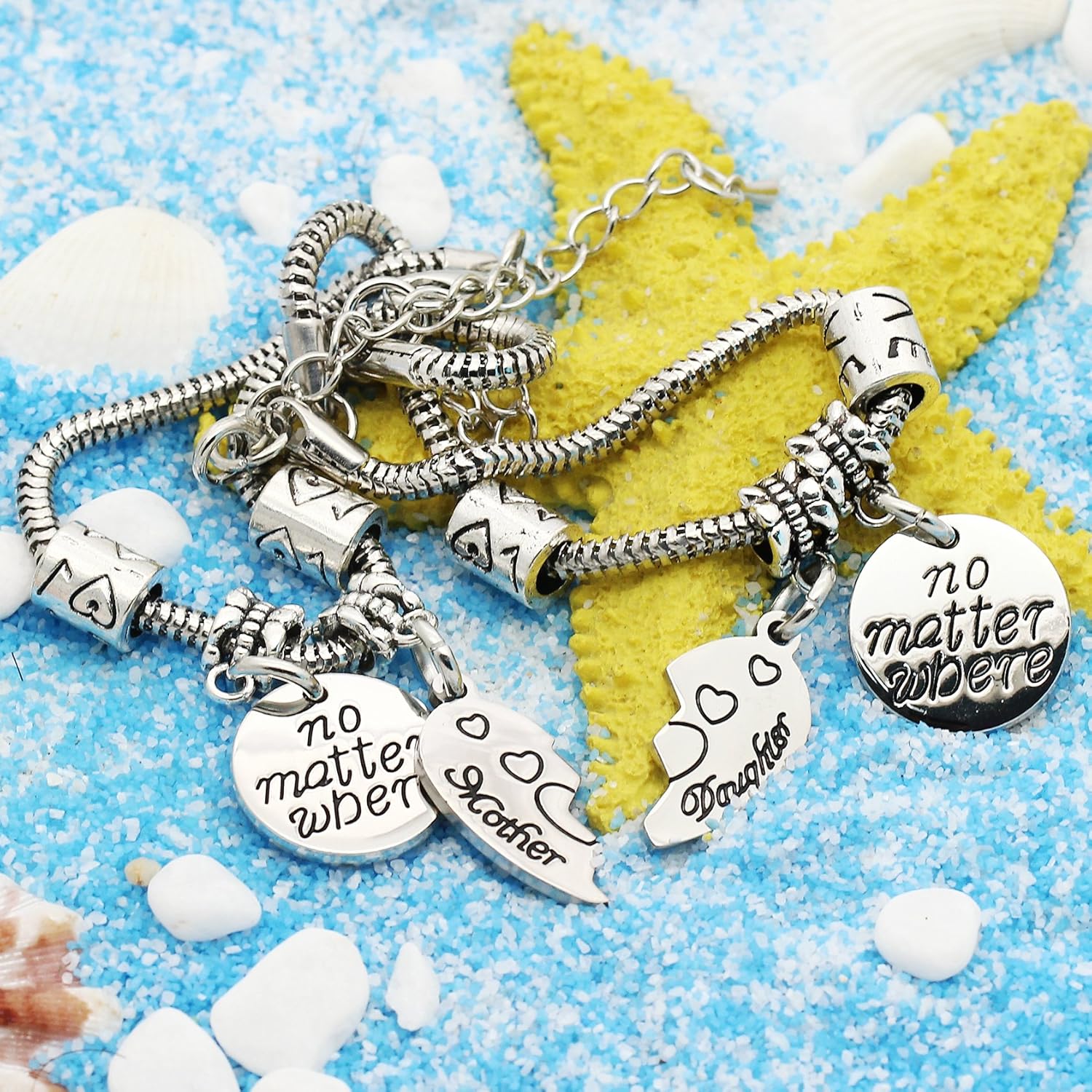 lauhonmin 2pcs Mother Daughter Bangles Set No Matter Where Compass Split Broken Heart Expandable Bracelets Gift - Image 3