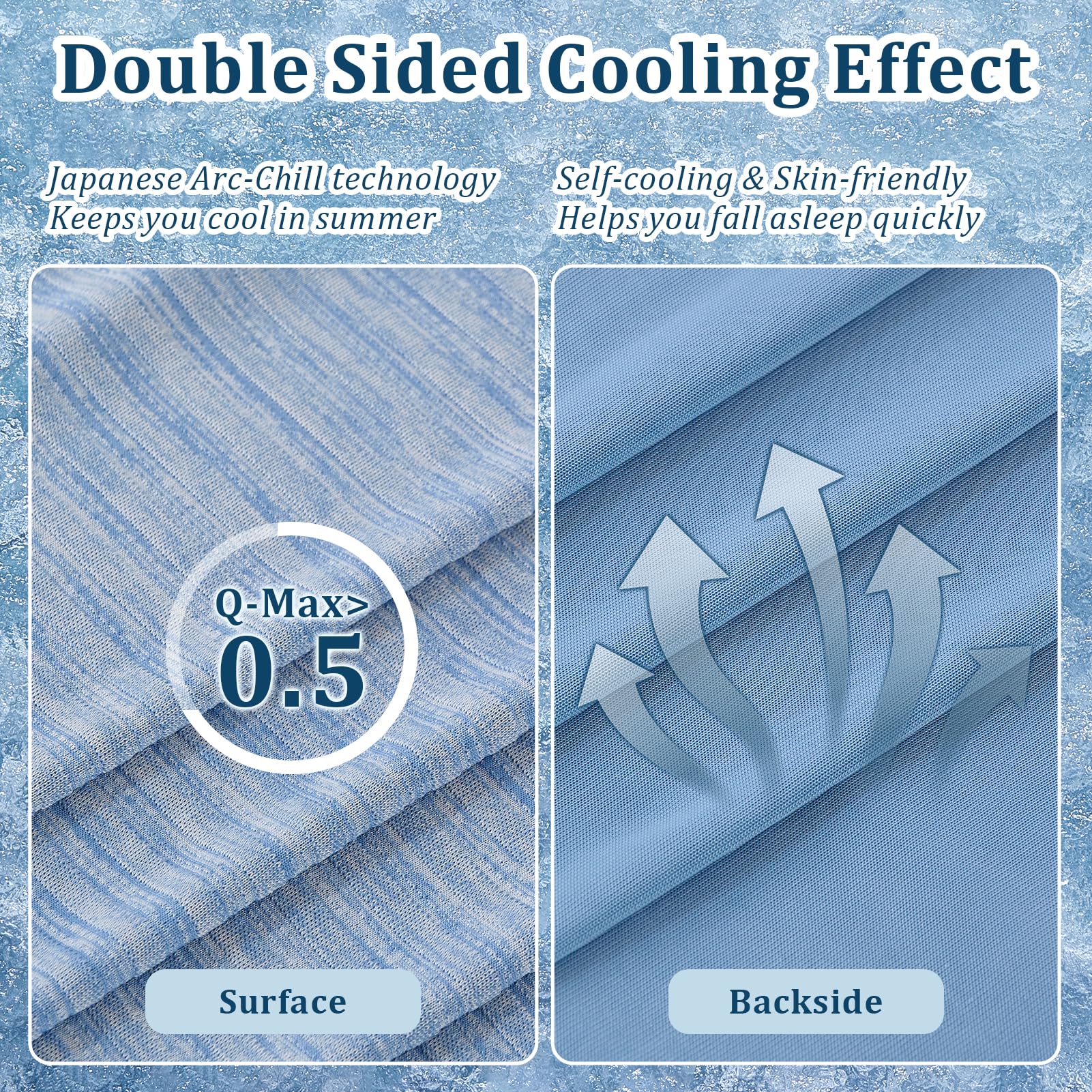 VK·LIVING Coperta refrigerante estiva double face con arc-chill giapponese 3.0 Q-Max ≥0,5, leggera, traspirante, rinfrescante, per letto, divano, viaggio, adulti, bambini, 200 x 220 cm, blu