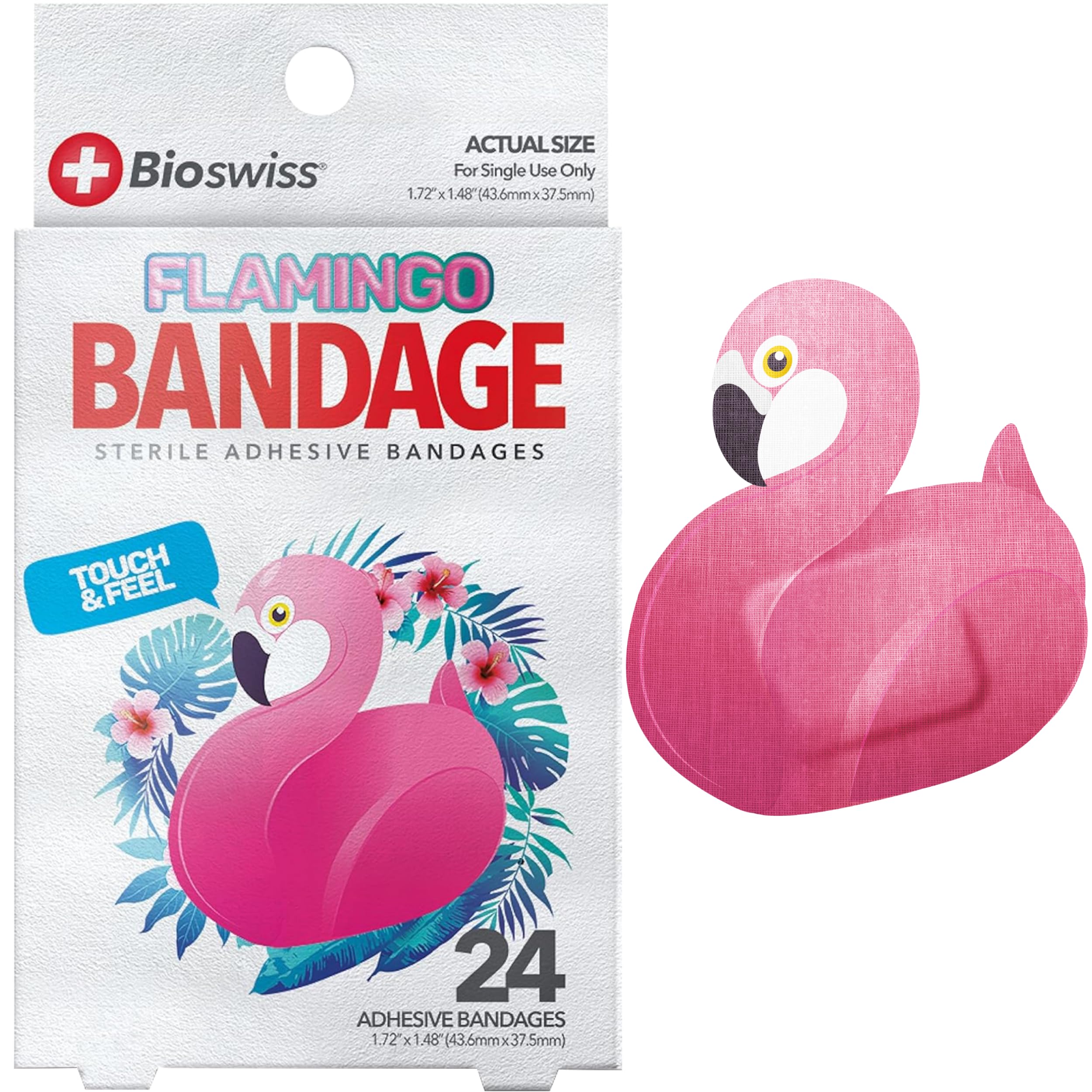 BioSwiss Bandages, Flamingo Shaped Self Adhesive Bandage Set, Latex Free, Sterile Wound Care, 24 Count
