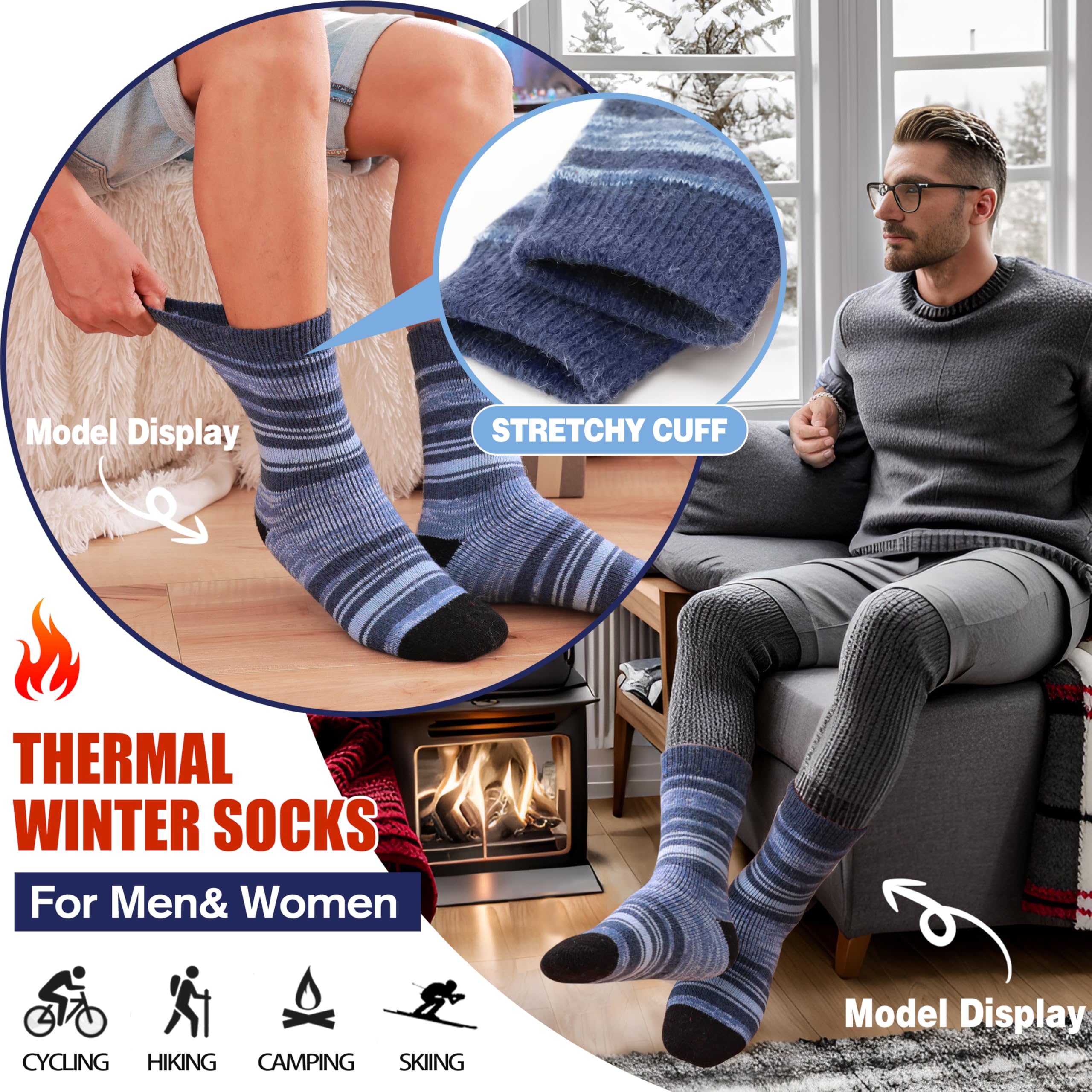 Anlisim Calcetines térmicos de invierno, 3 pares para hombres y mujeres, extra gruesos, aislados, para botas de esquí para clima frío extremo