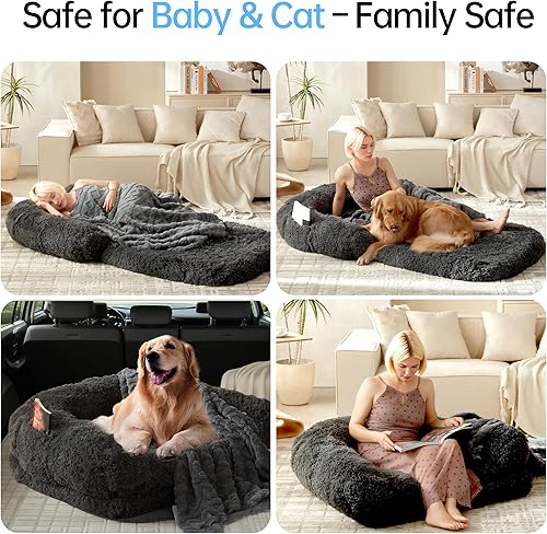 Miniatura 7 de Cama humana plegable para perros adultos, sofá grande ortopédico de espuma viscoelástica para mascotas, sofá lavable con funda impermeable