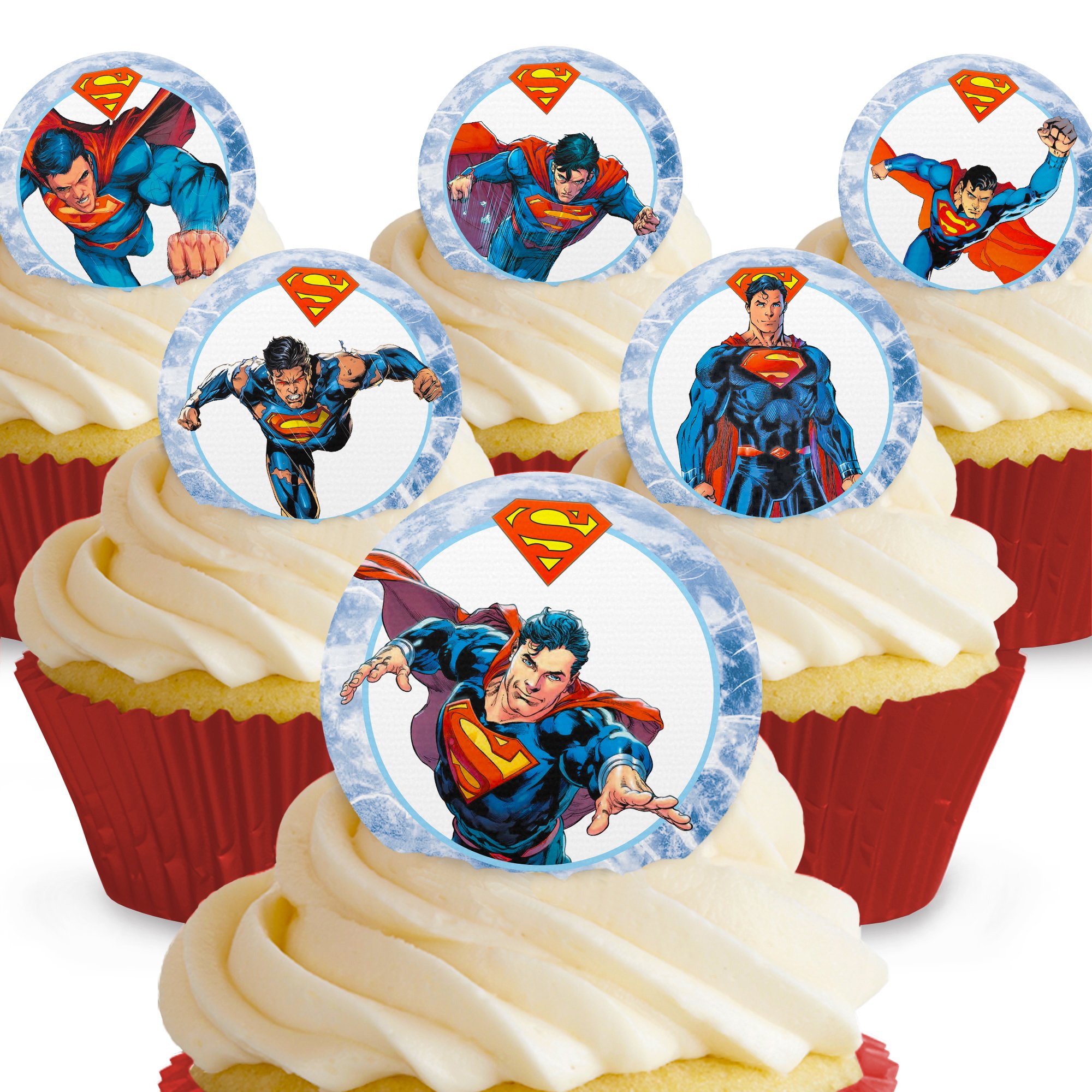 Toppershack Pre-Cut Multicoloured 12 X Pre-Cut Superman Comic Edible Cake Toppers