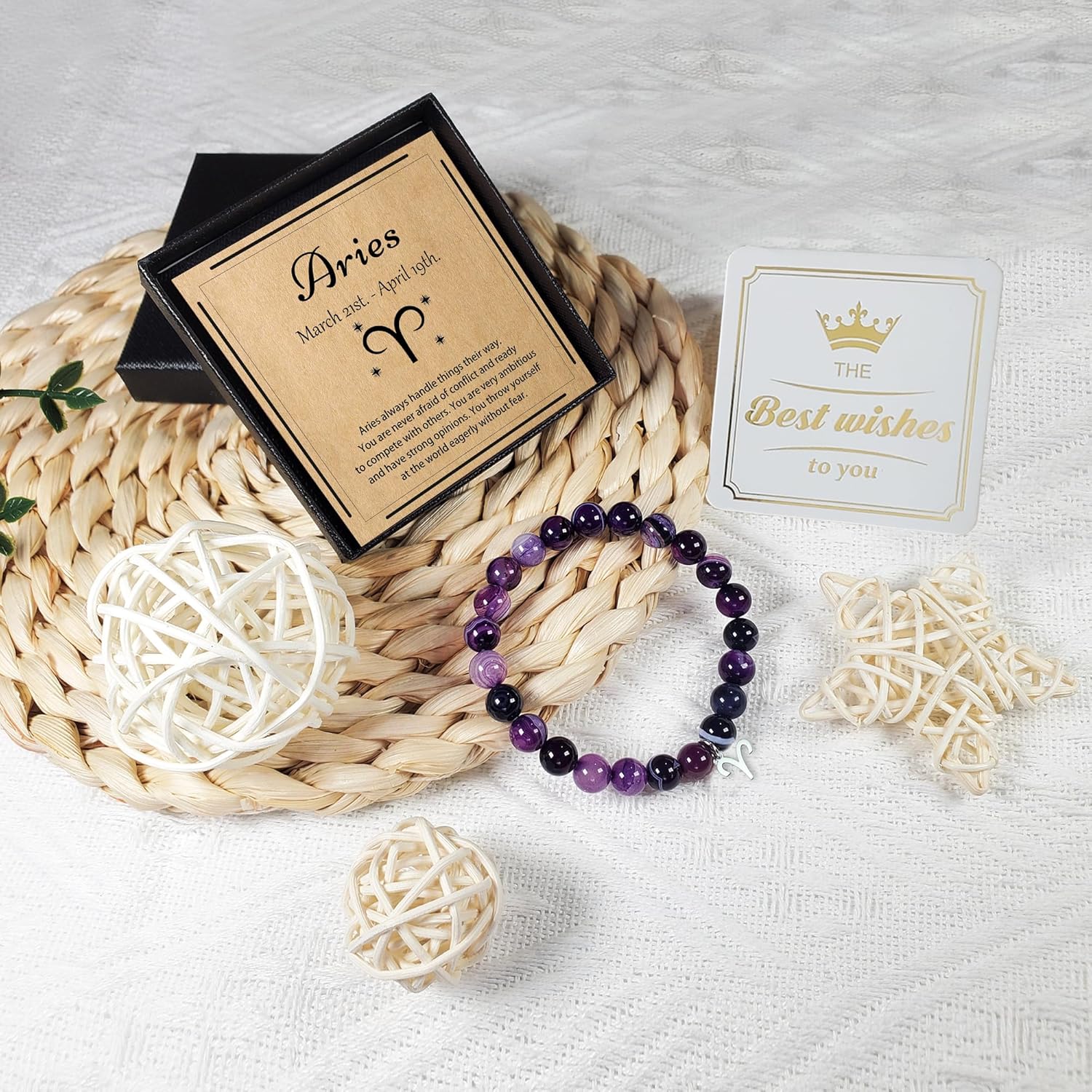 Aries Bracelets Birthday Gifts, Zodiac Astrology Bracelets Present for Women, Aries Constellation Crystal Bracelet, Purple Unique Jewelry with Wish Card for Sister Mom Friend - Image 7