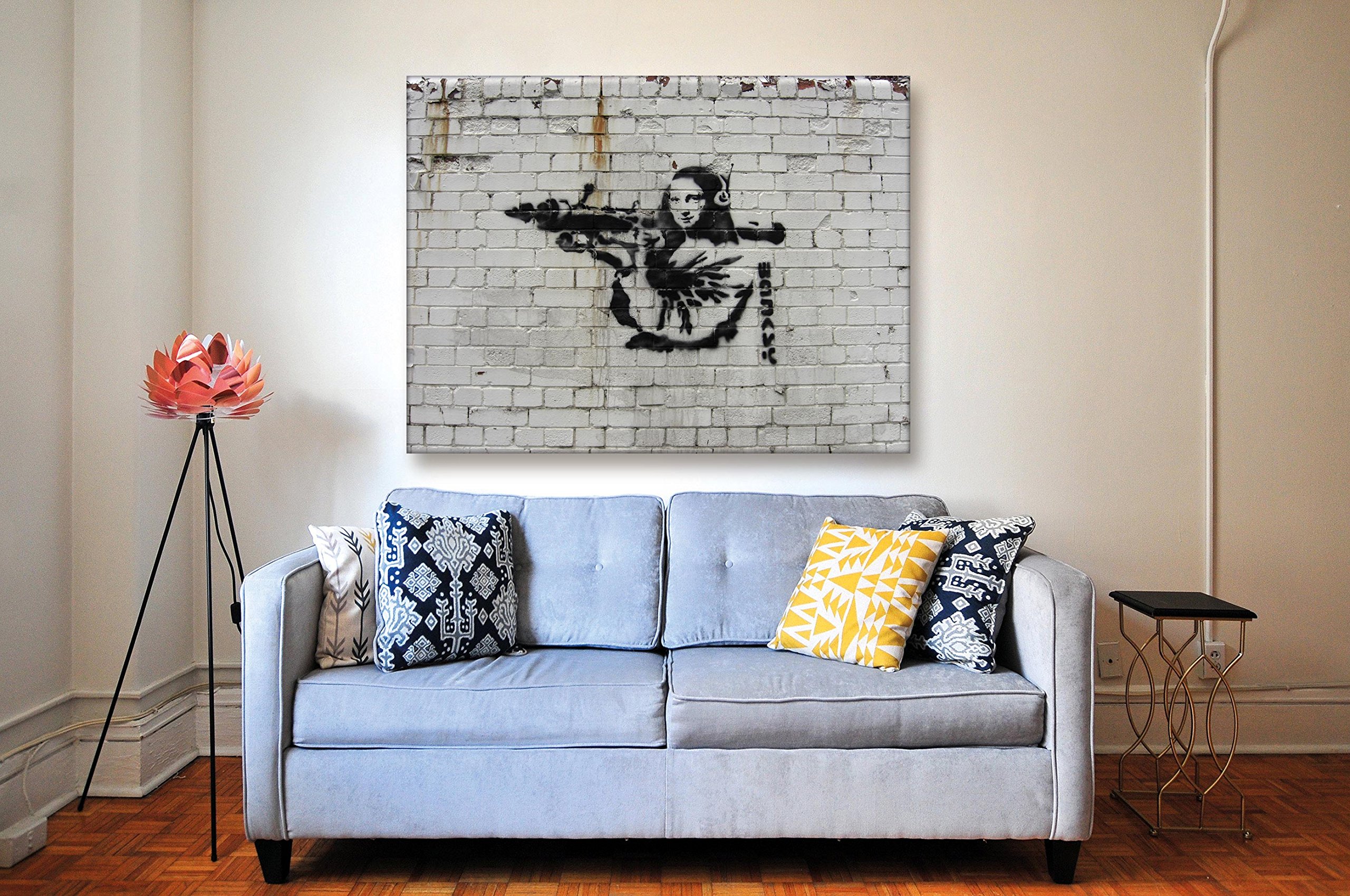 Mona Lisa Shoot - Imagen de hermana artificial imagen de arte de Banksy Art en lienzo, cuadro de pared, imagen de habitación de cocina, imagen de lounge, lona, 70 x 100 cm