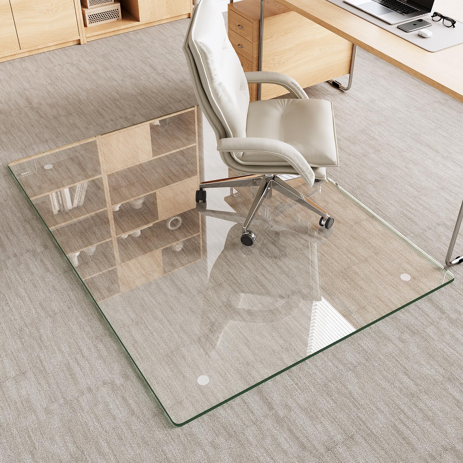 Tempered Glass Chair Mat for Carpet Hard Floor 36x46 Office Chair Mat - Heavy Duty Scratch Resistant Non-Slip