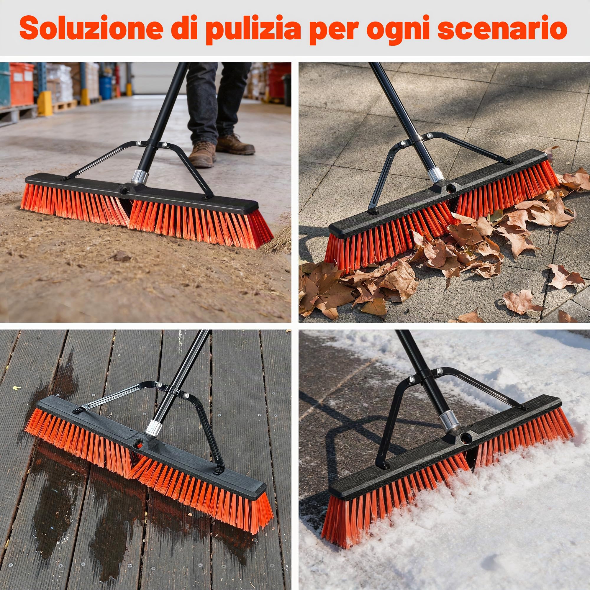 JEHONN 60 cm Scopa da Esterno Resistente con Manico Lungo 160 cm, Spazzolone per Pavimenti Esterni con Setole Rigide per Garage, Magazzino, Giardino, Patio, Terrazza, Cortile, Strada (Rossa)