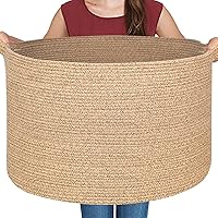 Vista 24 de Cesta amarilla extragrande, 22 x 22 x 14 pulgadas, cuerda de algodón, decoración amarilla para sala de estar, dormitorio, cesta tejida para manta