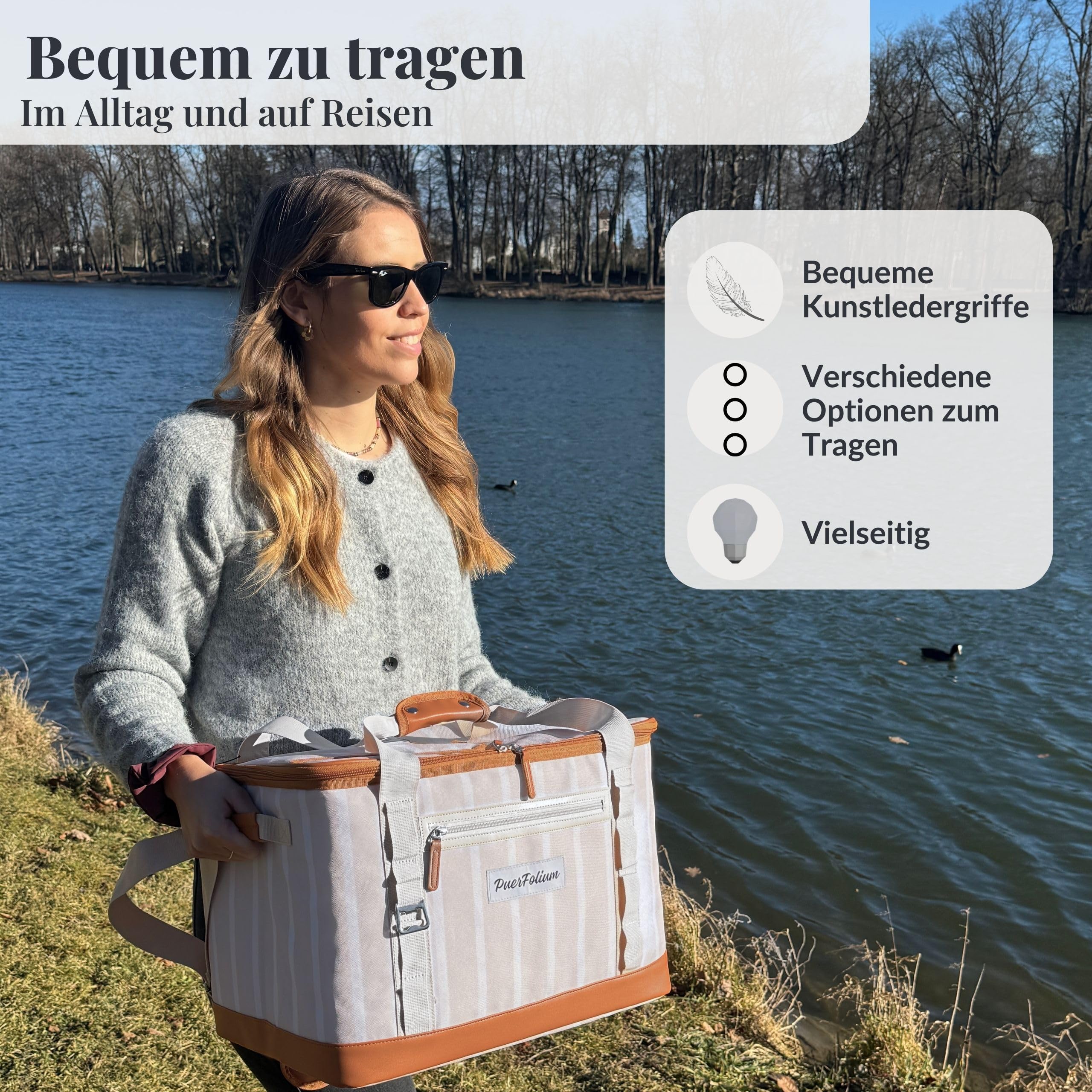 Kühltasche Groß Faltbar 45L Kühlbox für Einkauf Strand Auto Picknicktasche Einkaufskorb Lunchtasche Thermotasche Cooler Bag Unterwegs Passive Wasserdicht 12h Isoliert mit Klappe Retro XXL