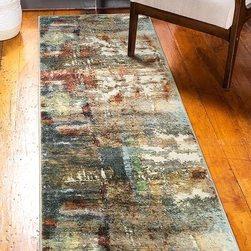 Miniatura 7 de Morebes Alfombra lavable de 2 x 8 pies, antideslizante, diseño abstracto moderno, color rojo, alfombra de entrada para interiores, no desprende