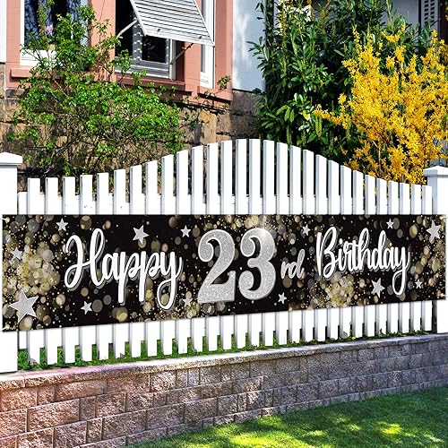Miniatura 9 de Nelbiirth Cartel de feliz cumpleaños número 20 con estrellas negras y plateadas para el patio  Saludos a los veinte años de cumpleaños para el hogar