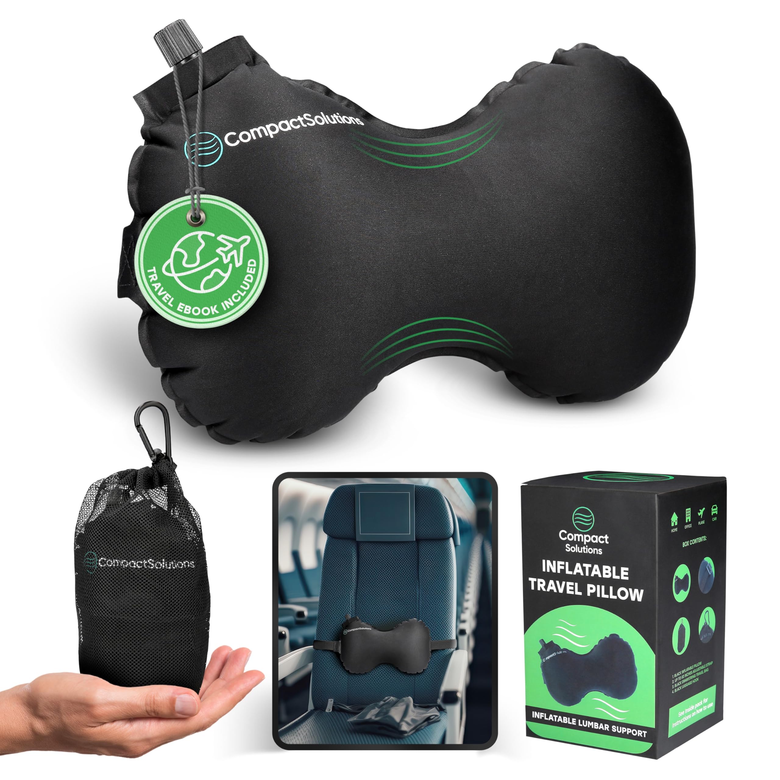 Inflatable Lumbar Pillow for Airplane Travel - Inflatable Travel Pillow - Inflatable Back Pillow - Inflatable Lumbar Support - self Inflating Pillow - Inflatable Neck Pillow