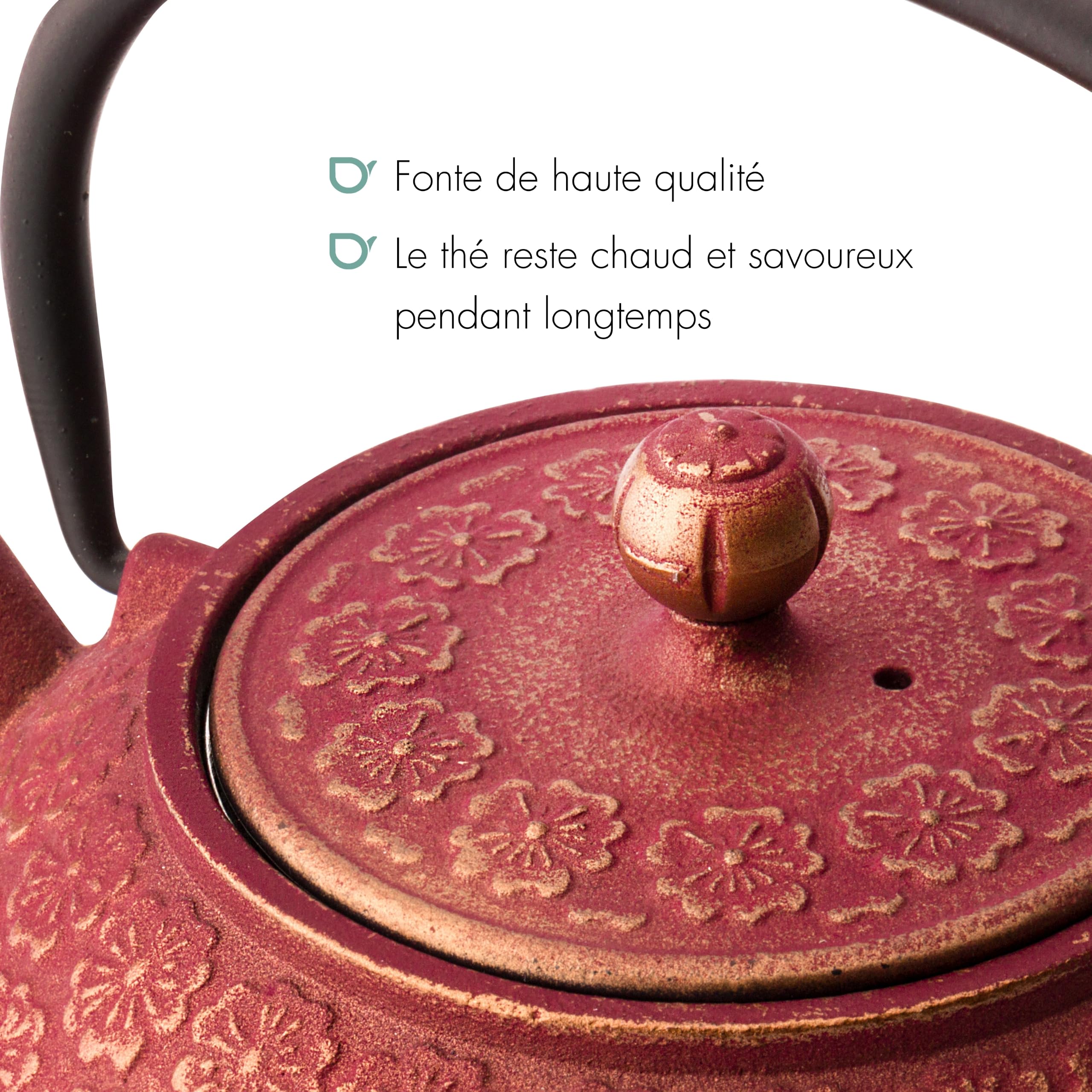 Bredemeijer Theiere Avec Infuseur Thé, Shanghai 0,6L, 2 Tasses - Rose/Or | Théière avec Infuseur en Fonte Isotherme, Intérieur Émaillé, Coffret Cadeau pour Amateur de Thé