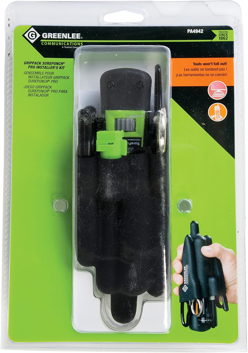 Greenlee Communications 4942 GripPack SurePunch Pro Installer's Kit with Data SureStrip, SurePunch Pro with 66/110 Blade, Scissors, SurePunch Pro and Detachable Light