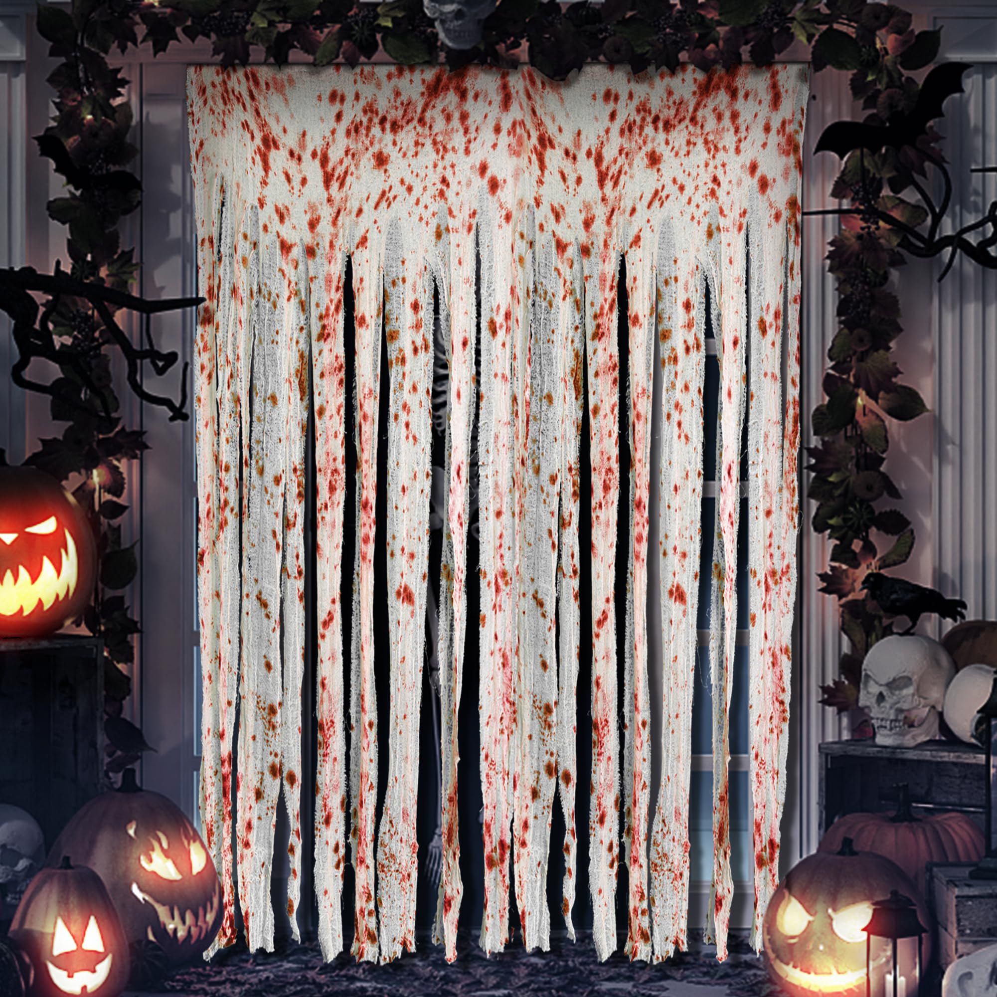 Rideaux Porte Halloween Avec Mains Sanglantes - 2 Pièces 100x165 Cm Pour Déco Effrayante - 14