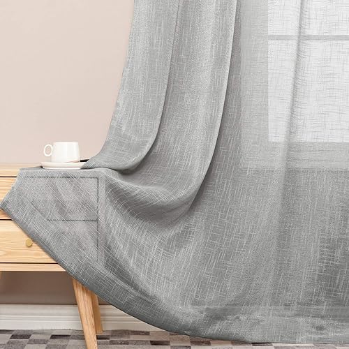 Miniatura 6 de Jinchan  Cortinas con textura de lino para ventana, cortinas de dormitorio, cortinas transparentes para sala y barra, 2 paneles