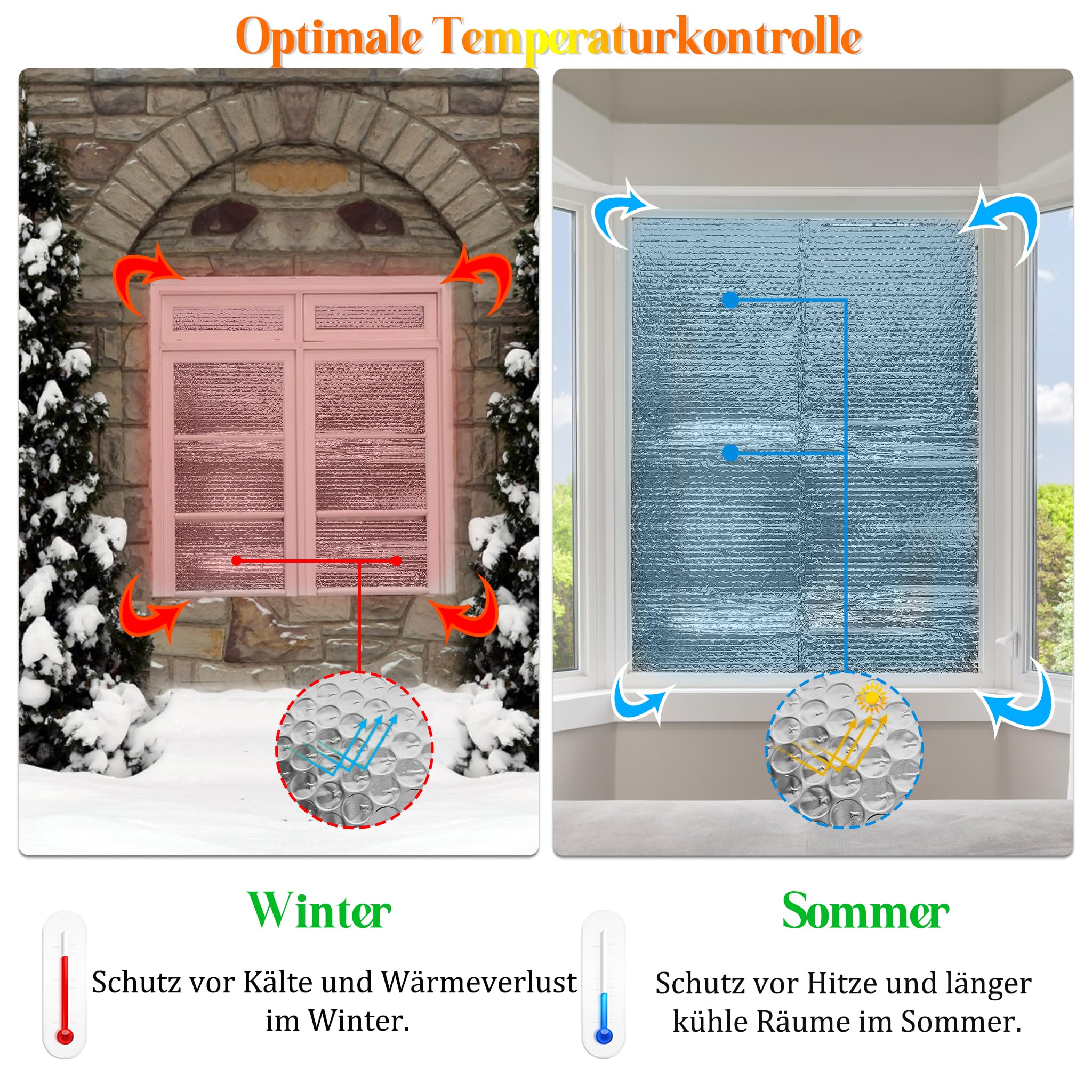 Doppelschicht Aluminiumfolie Isolierfolie Dämmfolie Alu Heizkörper Reflexionsfolie Doppelfolie Alu-Luftpolsterfolie für Dach-, Boden- und Wandisolierung, 1x10m - 10㎡