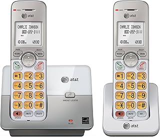 AT&T DECT 6.0 2 Cordless Phones with Caller ID, Handset Speakerphones, White and Grey