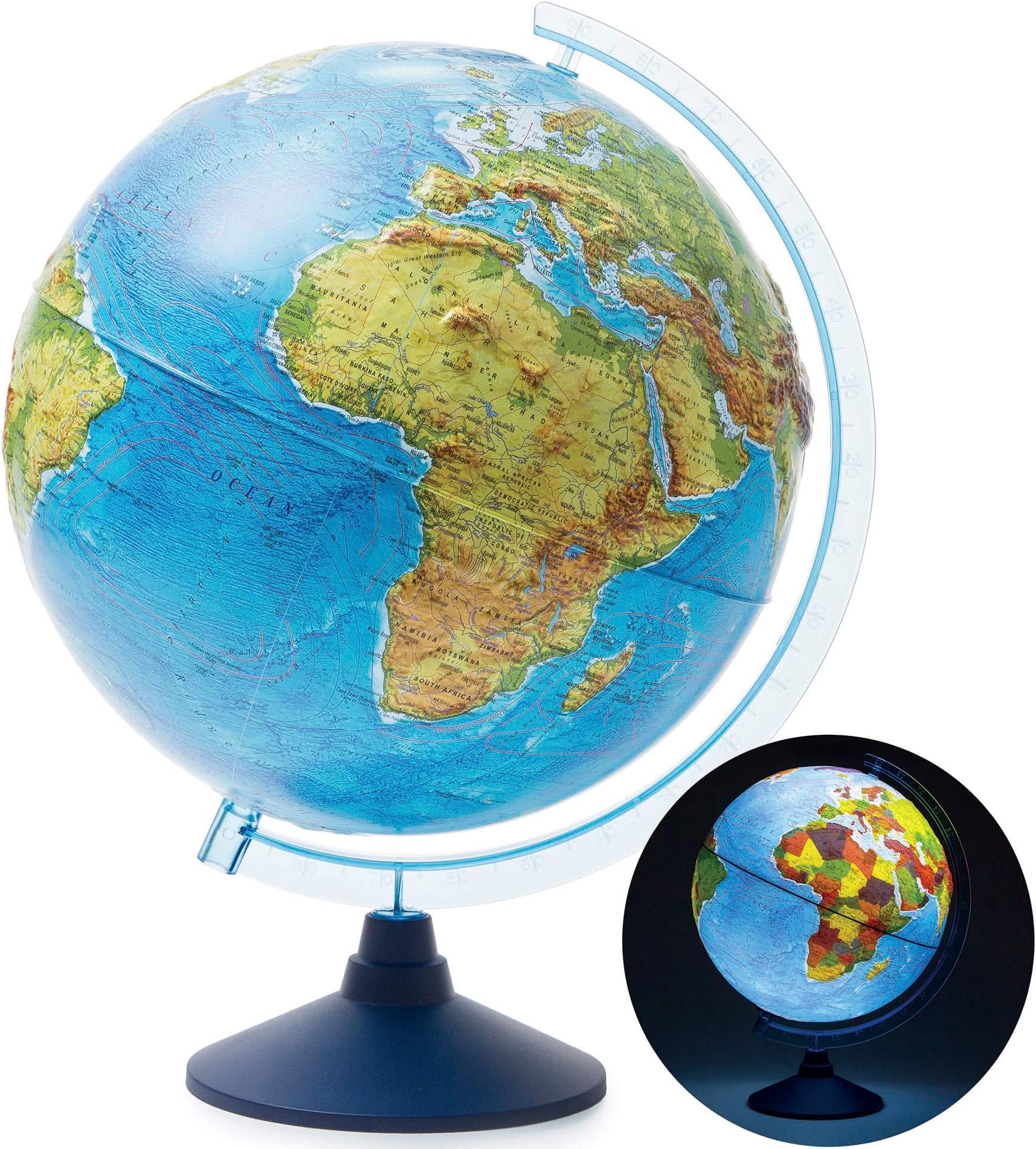 Exerz 25cm Relief AR GLOBE Cable Illuminated Free LED Light/ 3 in 1/ Day and Night - Physical/Planet at Night Dual Map Unique Embossment - Augmented Reality App iOS - Light up globe