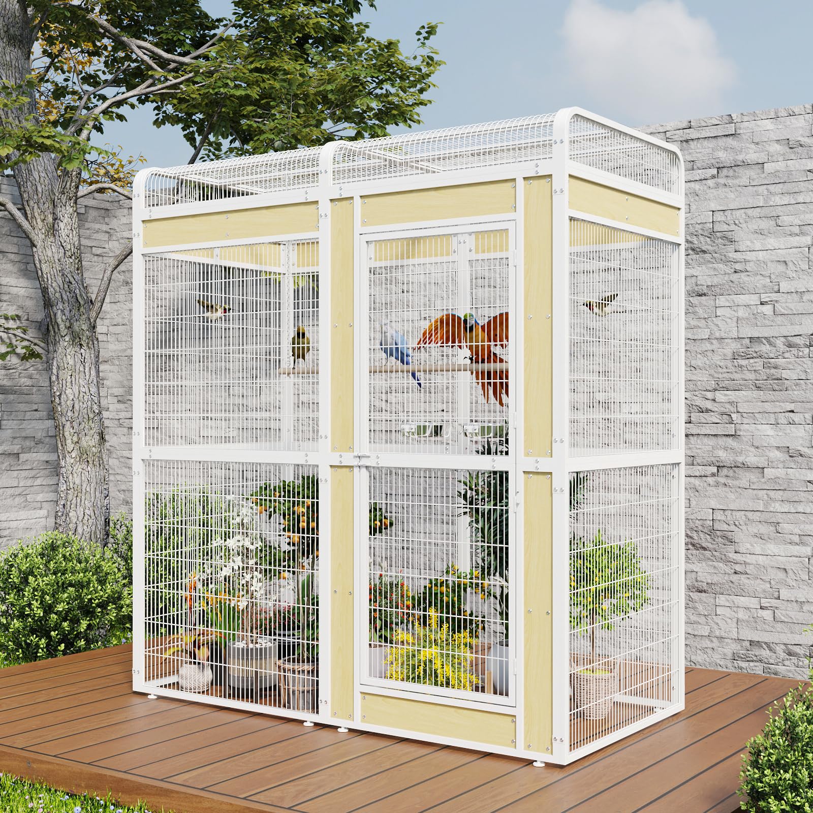 Large Bird Cage for Parakeets Outdoor Bird Aviary Parrot Cage with Perch, Birdcage for Macaws Canaries Parrots Budgie Lovebirds-White (2 Box Set)