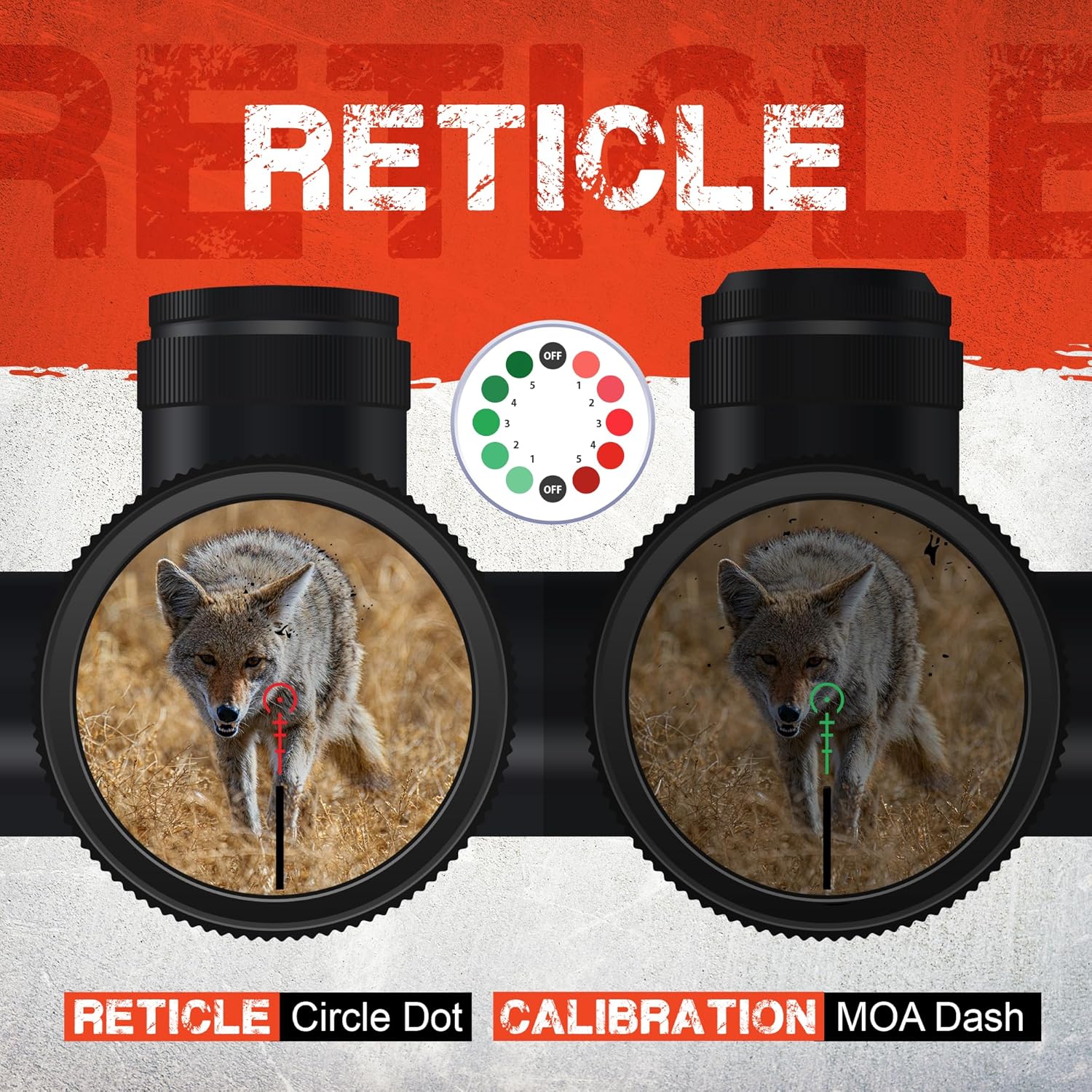 Riflescope reticle view with illumination options