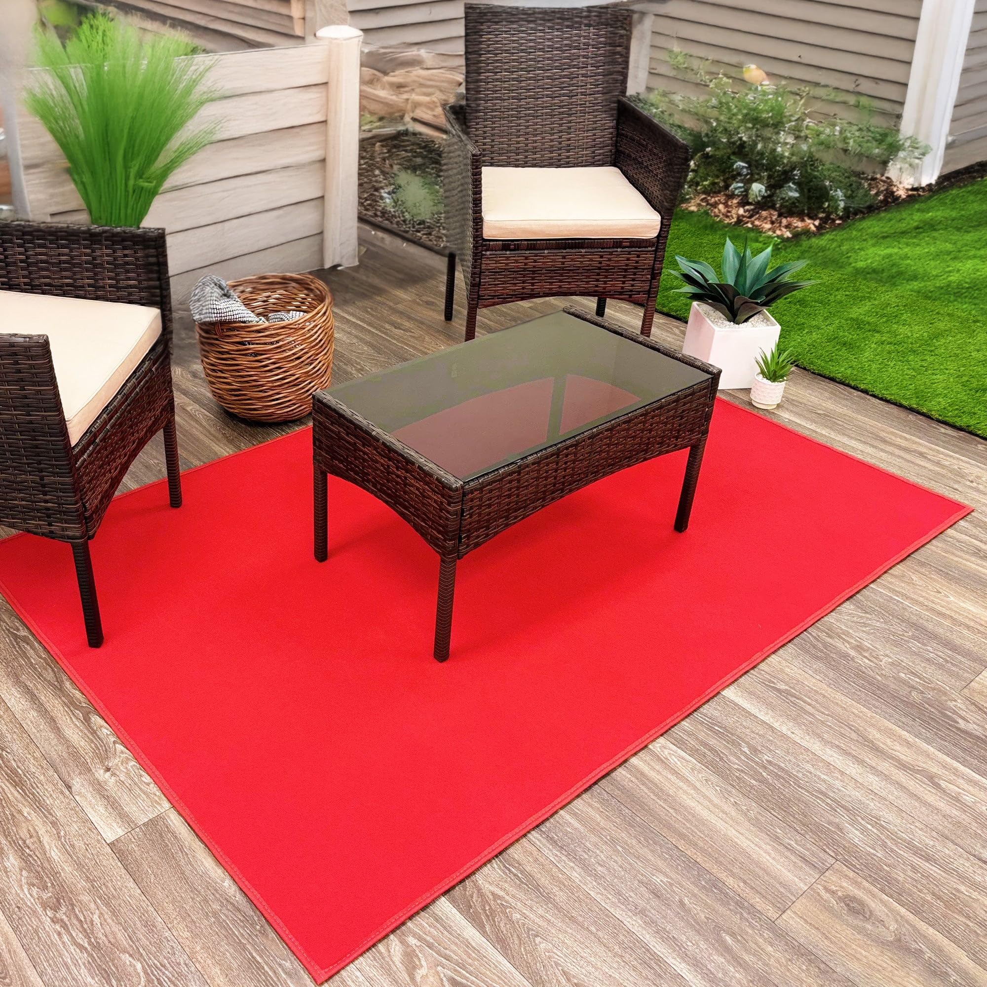 KOECKRITZ Outdoor Indoor Area Rug Red 10' x 20' Weather Resistant Recycled PET Fiber, Lightweight Durable Carpet for Patio, Deck, Porch, Balcony,