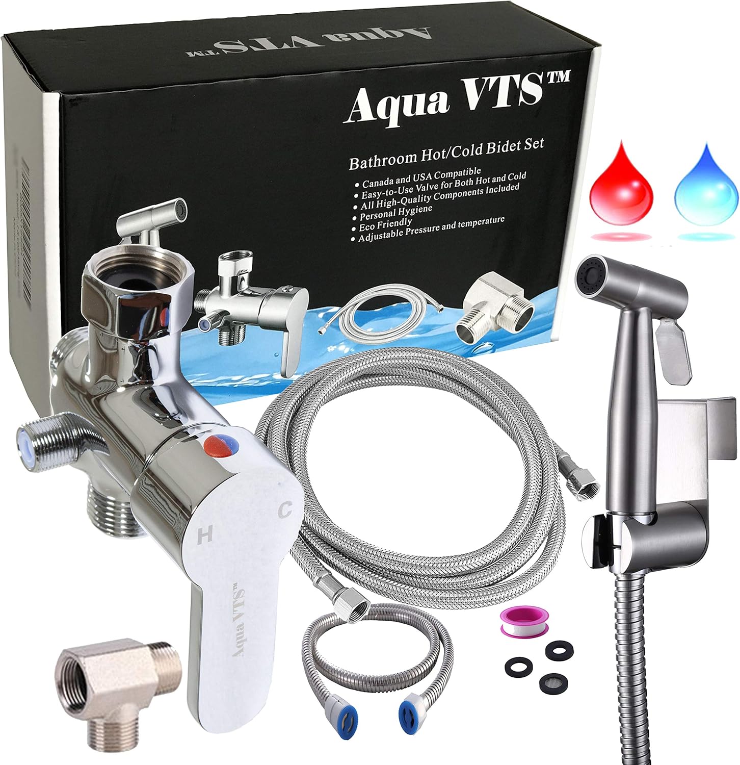 Aqua VTS Spray Bidet, Shattaf, with Hot & Cold Mixing Valve, Bidets