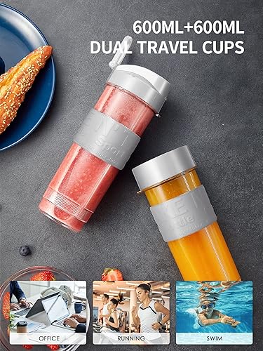 Miniatura 13 de Licuadora personal, botella eléctrica para batido con 2 botellas de viaje de 20 onzas y tarro de café/especias, tazas agitadoras portátiles