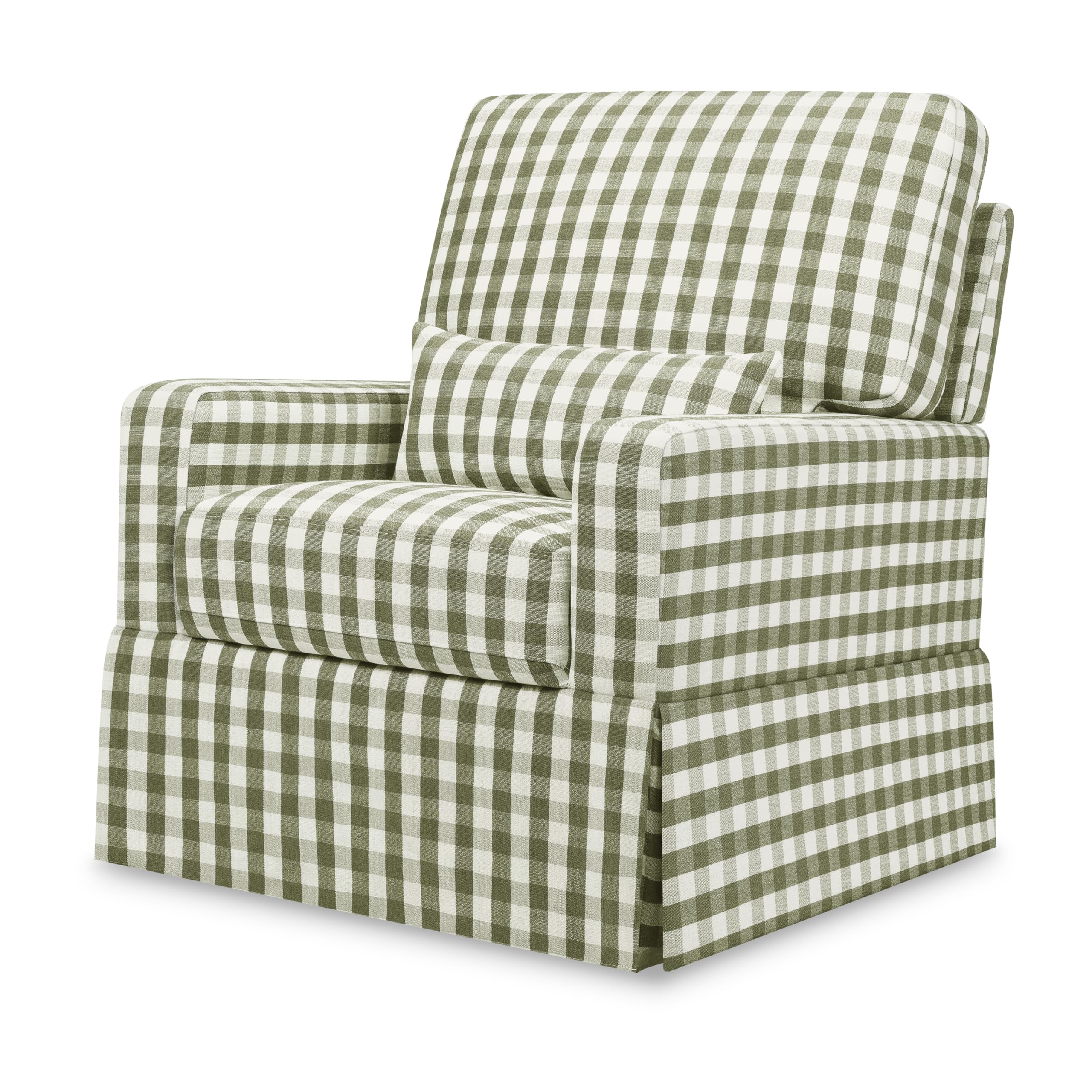 Namesake Crawford Pillowback Comfort Swivel Glider in Green Gingham, Water Repellent & Stain Resistant, Greenguard Gold & CertiPUR-US Certified