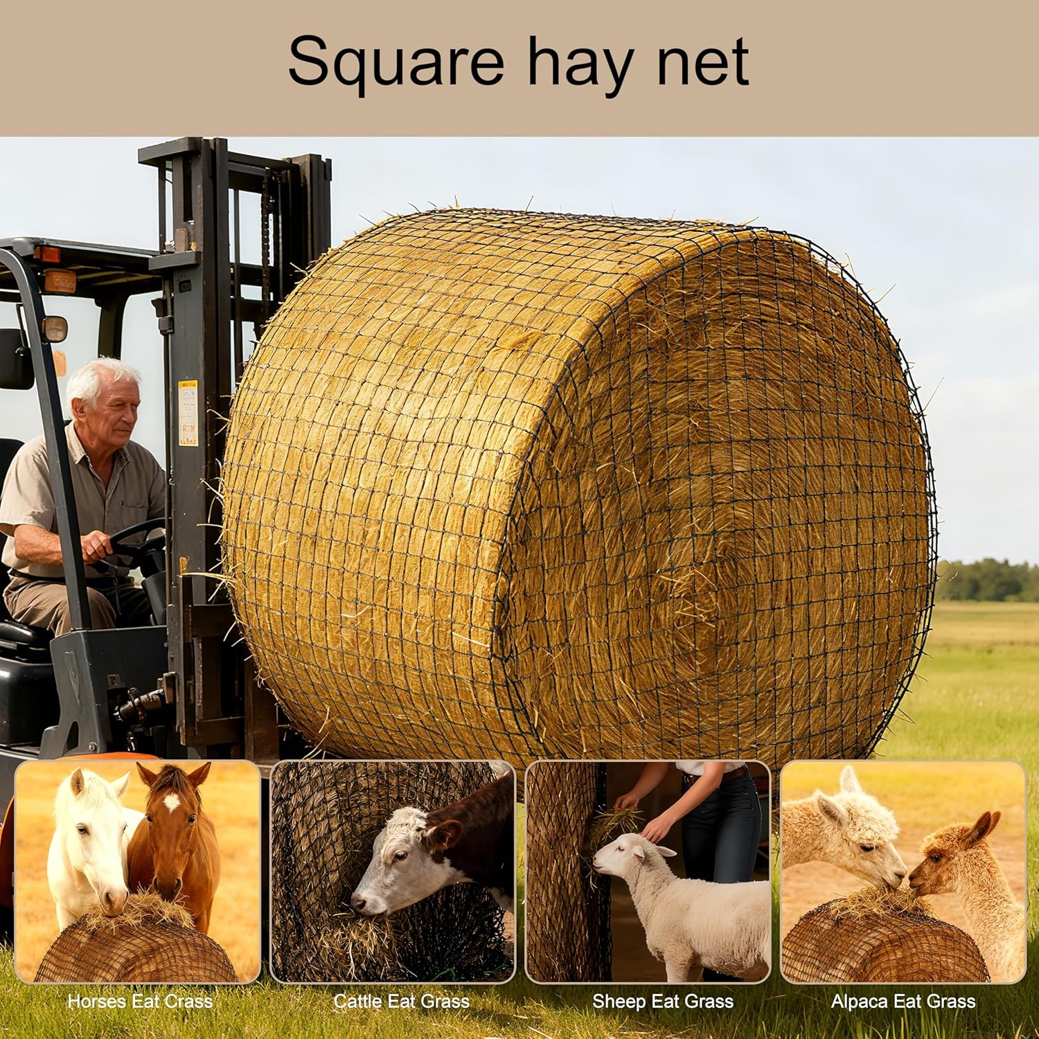 Martx 5X5ft Round Bale Hay Net for Horses Slow Feed,Knotless-Livestock Slow Feed Hay,Fits 4x4 5x5 6x6 Round Bales,Heavy Duty &1.5inch Holes Feeder Nets for Horses Goats Cattle Reduce Waste