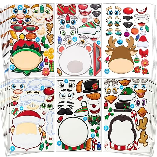 JOYIN 48 Pcs Christmas Make A Face Sticker, Xmas Stickers Make Your Own Arts & Crafts Santa Santa, Gnome, Reindeer, Snowman, Polar Bear,Christmas Gifts Craft for Kids School Activities Party Supplies
