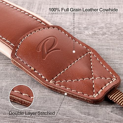 Miniatura 2 de Padwa Lifestyle Correa de cuero acolchado para cámara, correa de piel de vaca auténtica de grano completo con ropa blanca gruesa y agradable al