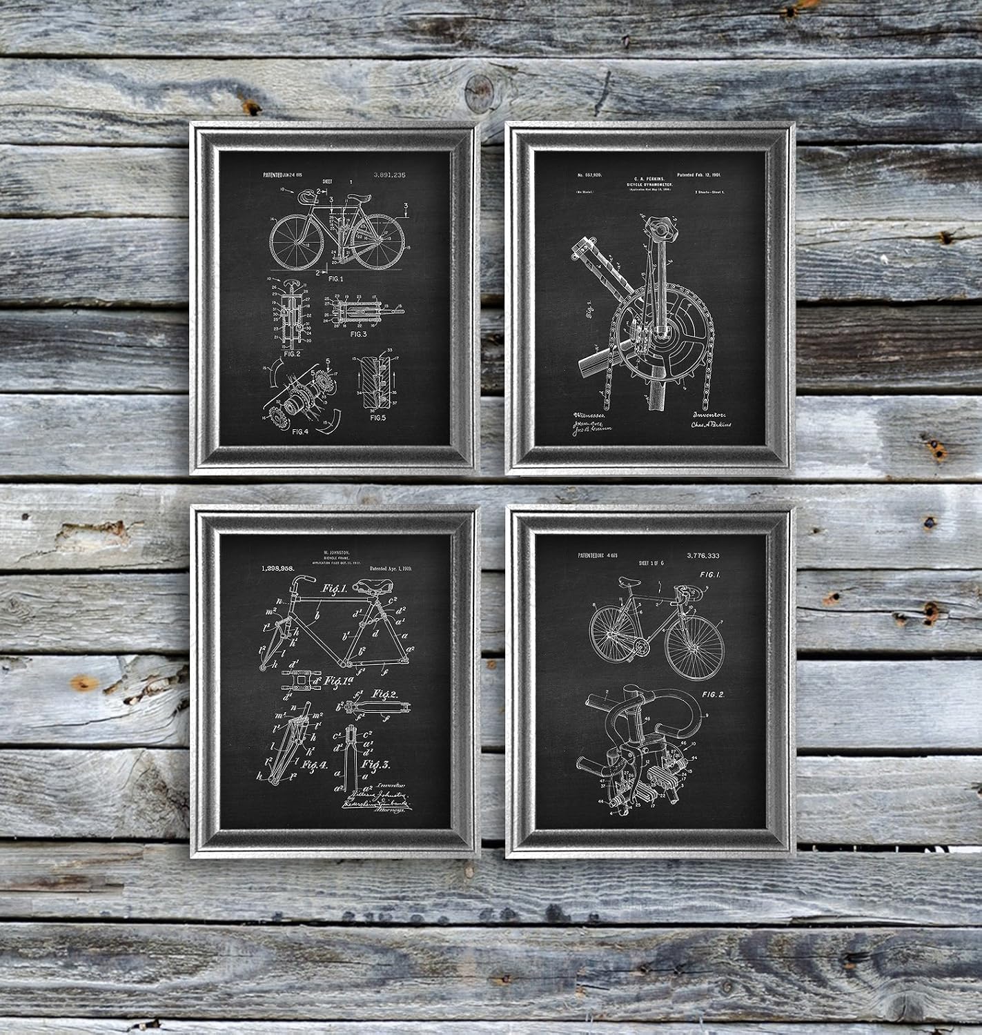 Bicycle Art Print set of 4 Unframed Biking Decor Wall Art by Gnosis Picture Archive Patents_Bicycle_Chk4A