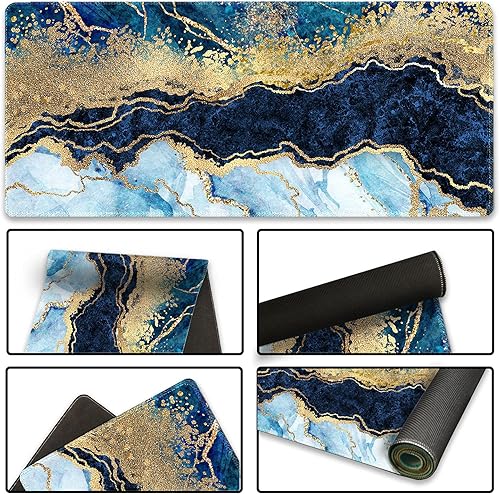 Vista 60 de ARTSO Alfombrilla de escritorio grande negra, alfombrilla de mouse para juegos XXL, alfombrilla de escritorio antideslizante con base de goma, Flor