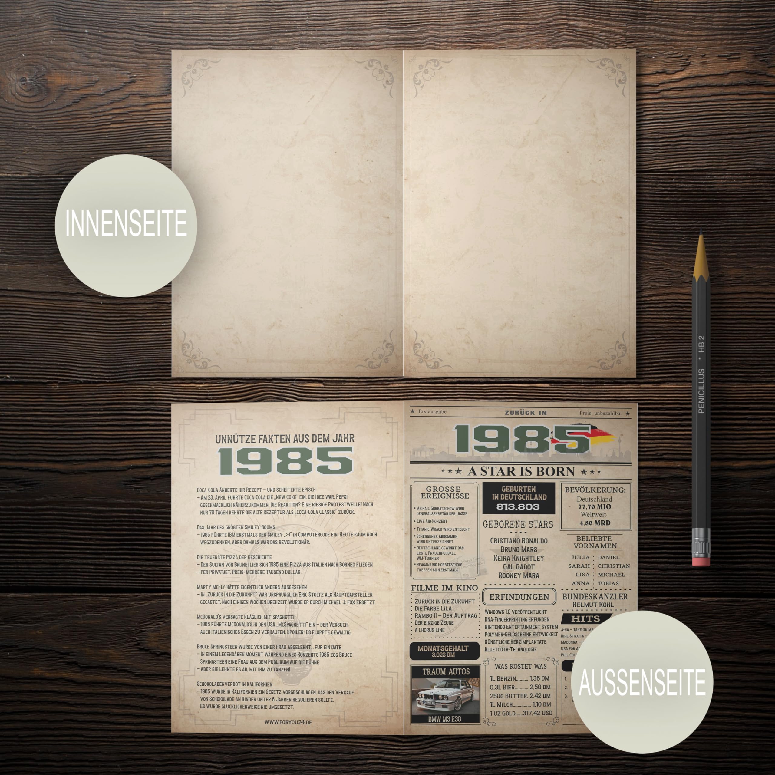 EQUIK PRODUCTS Biglietto Auguri Compleanno 85 anni | Idee Regalo Originali Uomo Donna | Poster Anno 1941, Giornale Vintage Anniversario | Decorazioni Festa
