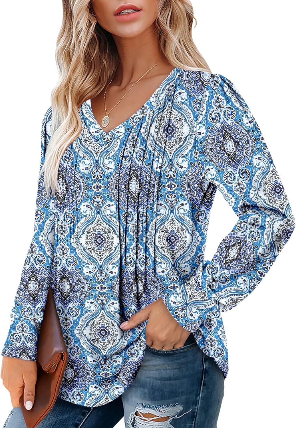 BETTE BOUTIK Womens Long Sleeve Tunic Tops Fall V Neck T-Shirts Blouses Casual Fashion Shirts - Image 5