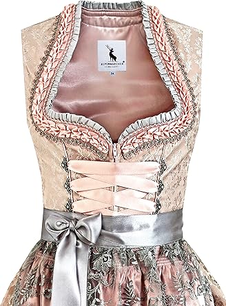 Alpenmärchen ALM556 Midi-dirndl, exclusieve collectie, inclusief kanten schort, maat 32 - 54, groen-crème, 40