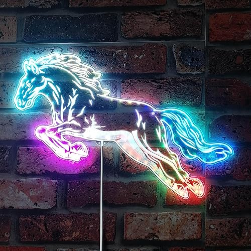 ADVPRO Running Wild Horse Jumping RGB Dynamic Glam LED Sign - Forma de corte a borde - Decoración de pared 3D inteligente - Iluminación dinámica