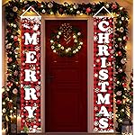 Fecedy MERRY CHRISTMAS Hanging Banner Porch Sign & Christmas Stree Snow Pattern Backdrop for Home Yard Indoor Outdoor Wall Door Party Decorations 72x12