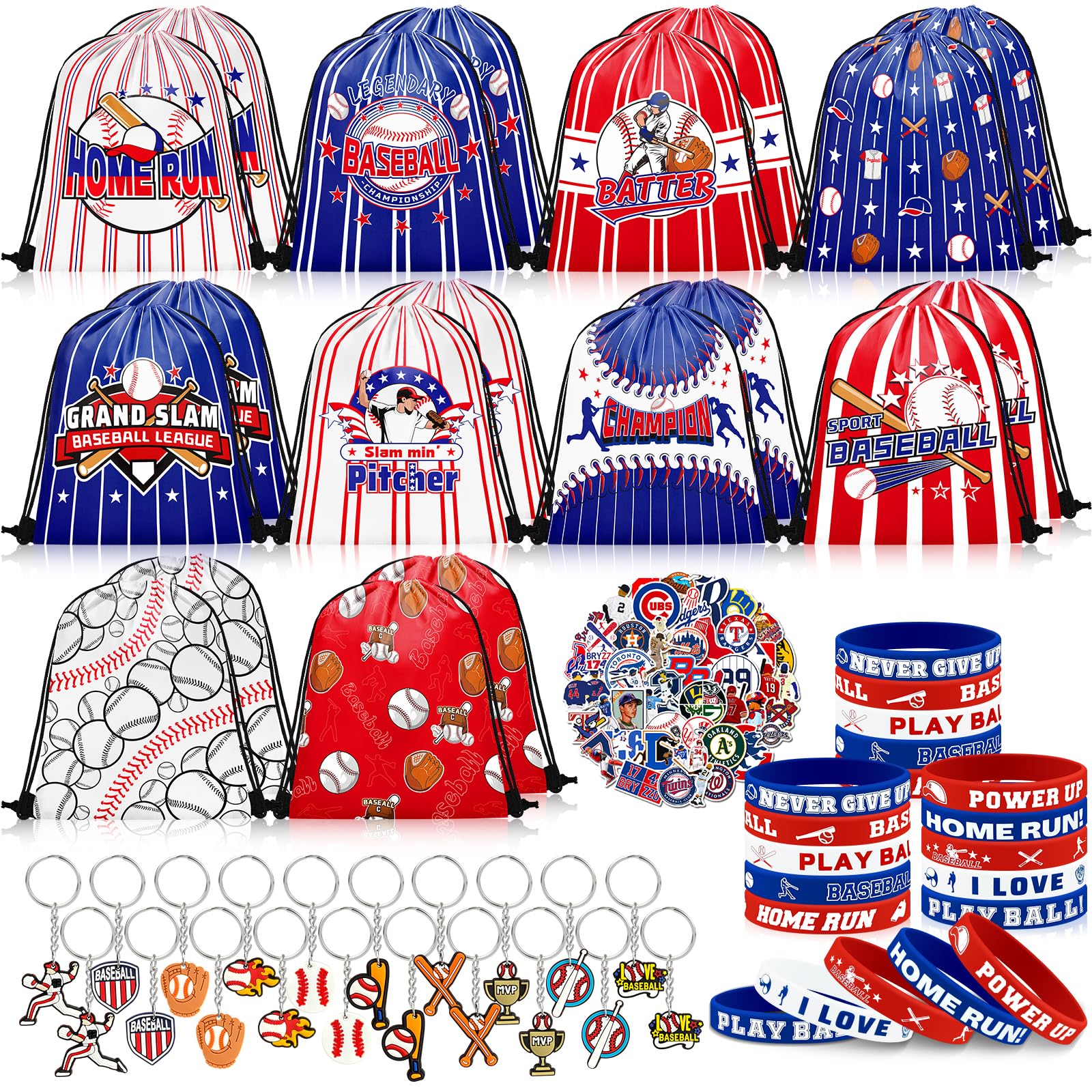 Grneric 110 Pcs Baseball Party Favors with Drawstring Goodie Bags for Kids